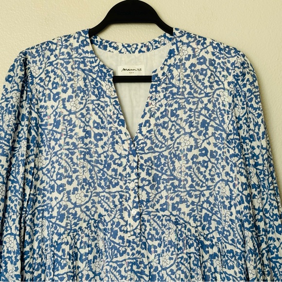 Maison 123 Calypso Blue / Silver Floral Shift Dress Size Medium / 6 - Picture 5 of 16